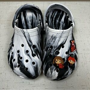 Boys' Girls' Kids' Crocs Classic Black & White Marbled Clogs Shoes Sz C13 Charms